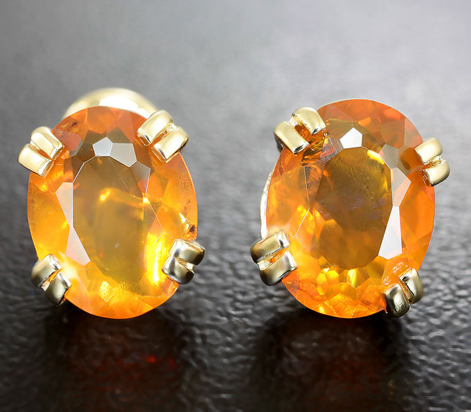 Золото Пусеты с мексиканскими ограненными опалами