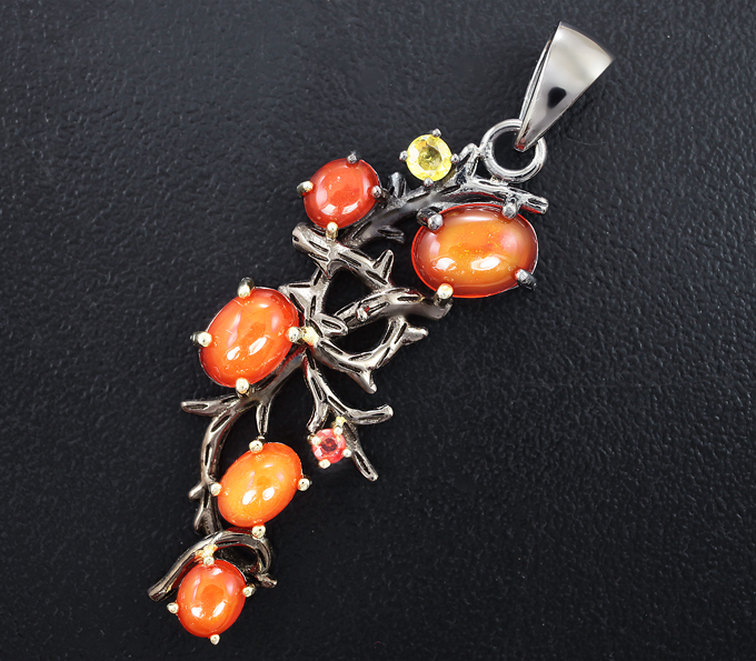 Серебро 925 Кулон с эфиопскими опалами и сапфирами