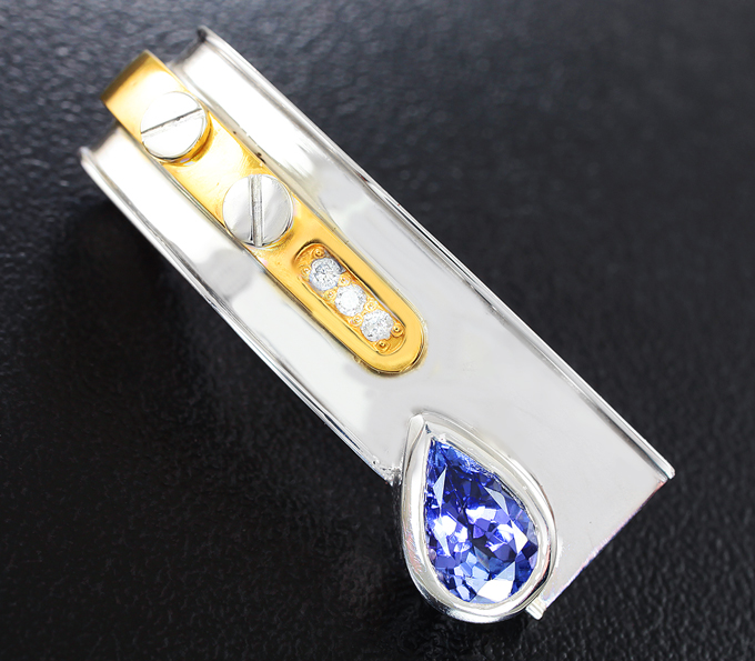 Серебро 925 Брошь-кулон с танзанитом и бриллиантами