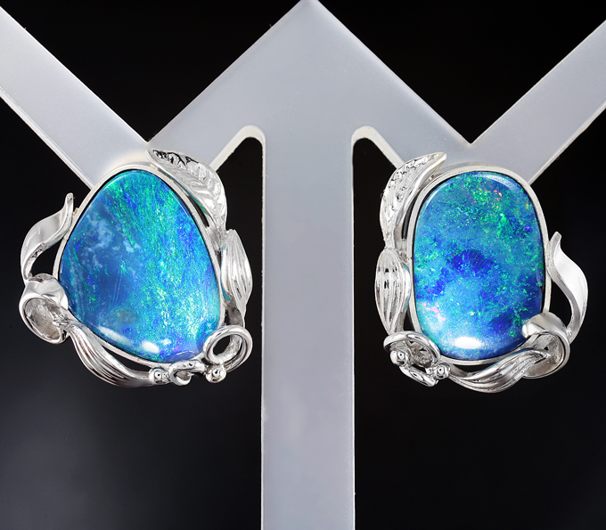 Серебро 925 Серьги с австралийскими дублет опалами