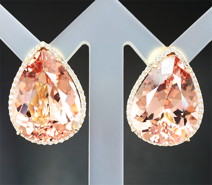 Золото Серьги с крупными морганитами топового качества и бриллиантами