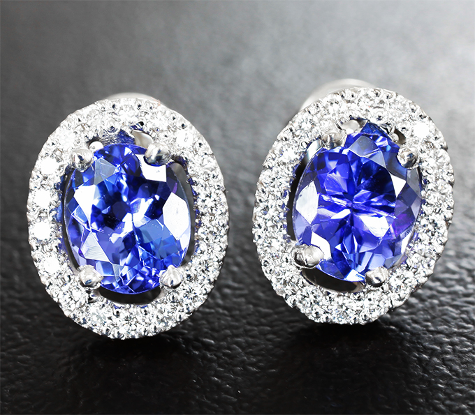 Золото Пусеты с танзанитами и бриллиантами