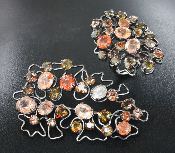 Серебро 925 Комплект с солнечным камнем и андалузитами