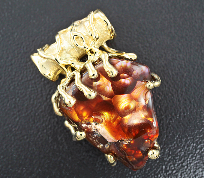 Золото Кулон с мексиканским огненным агатом