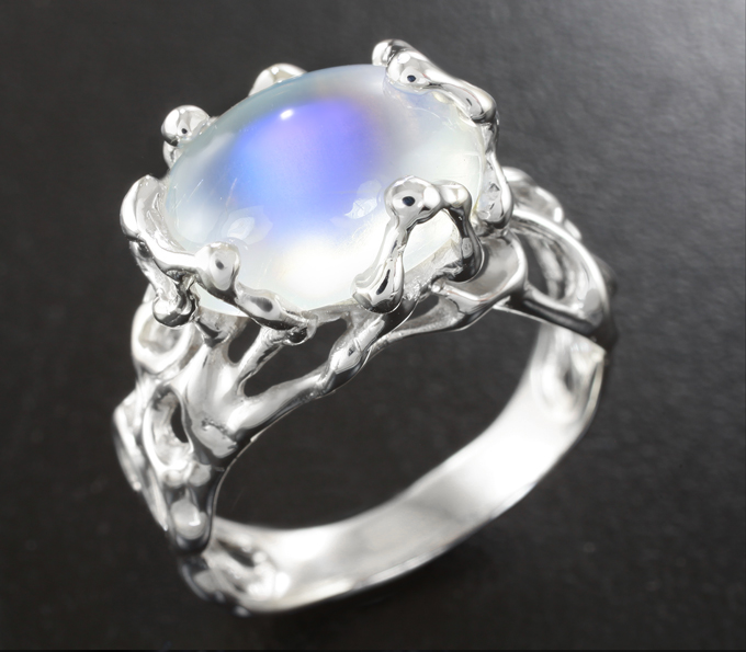 Серебро 925 Кольцо с «неоновым» лунным камнем