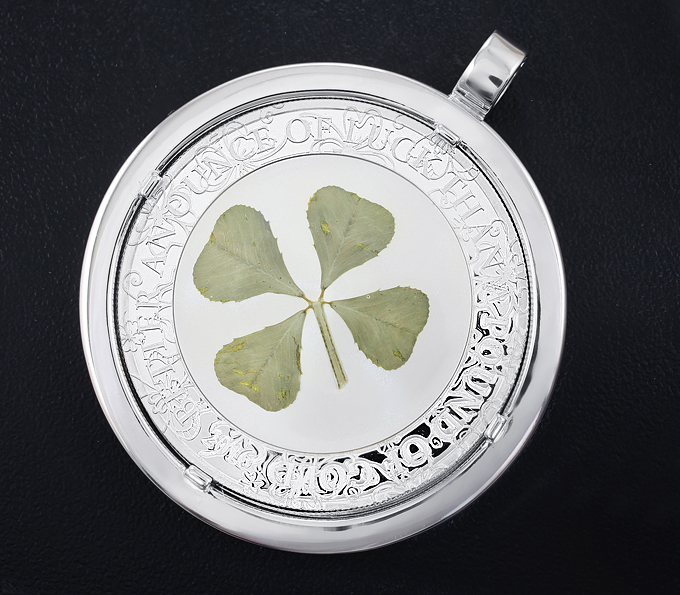 Серебро 925 Кулон с серебряной арт-монетой с четырехлистным клевером