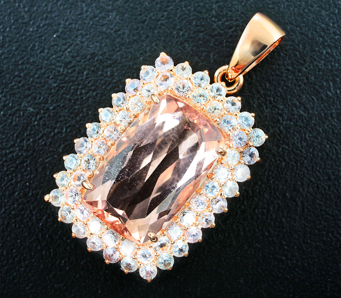 Золото Кулон с морганитом и лейкосапфирами