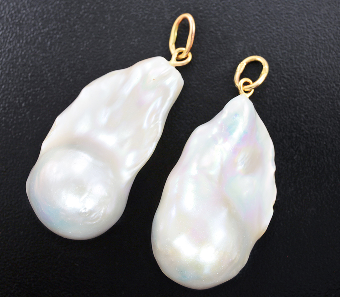 Золото Подвесы для серег с морским жемчугом барокко