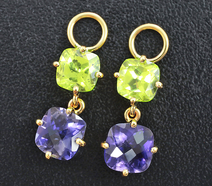 Золото Подвесы для серег с иолитами и перидотами