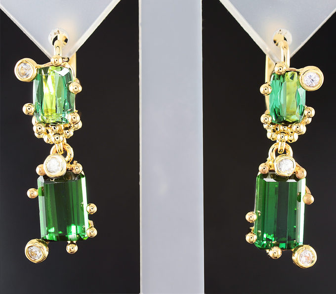 Золото Серьги с турмалинами и лейкосапфирами