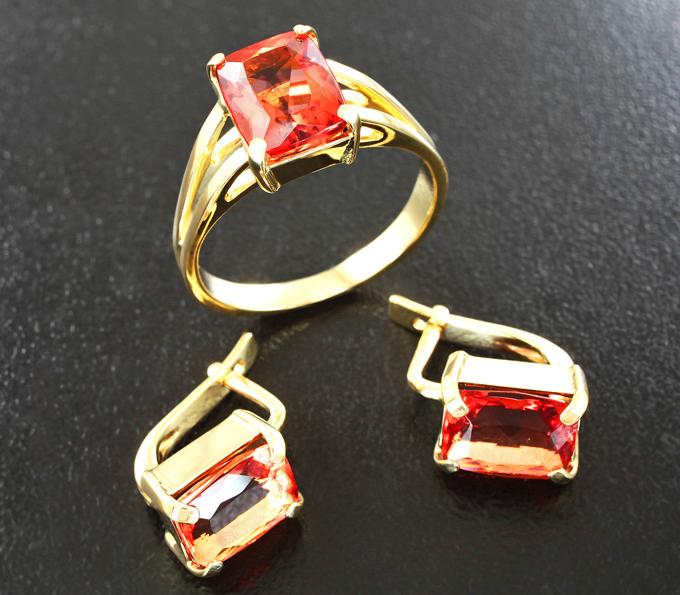 Золото Комплект с флюоритами падпарджа