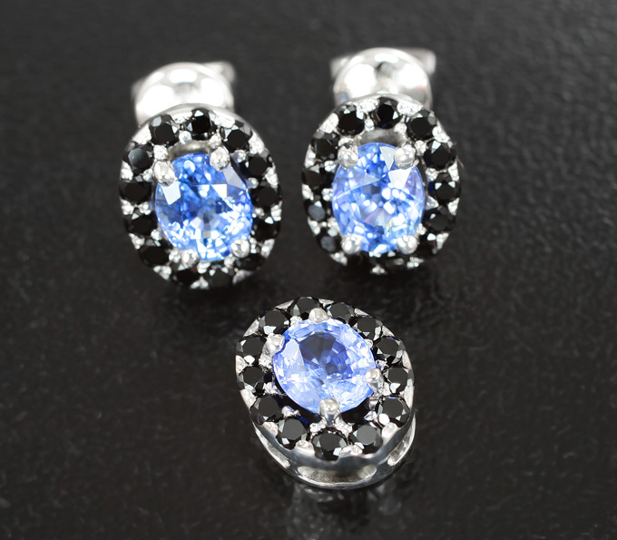 Серебро 925 Комплект с синими сапфирами и черными шпинелями