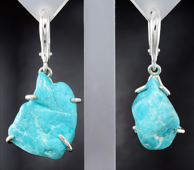 Серебро 925 Серьги с монгольской бирюзой
