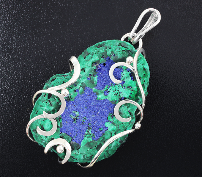 Серебро 925 Кулон с азуритом в малахите