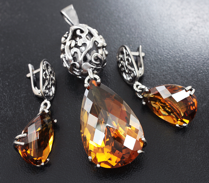 Серебро 925 Комплект с цитринами