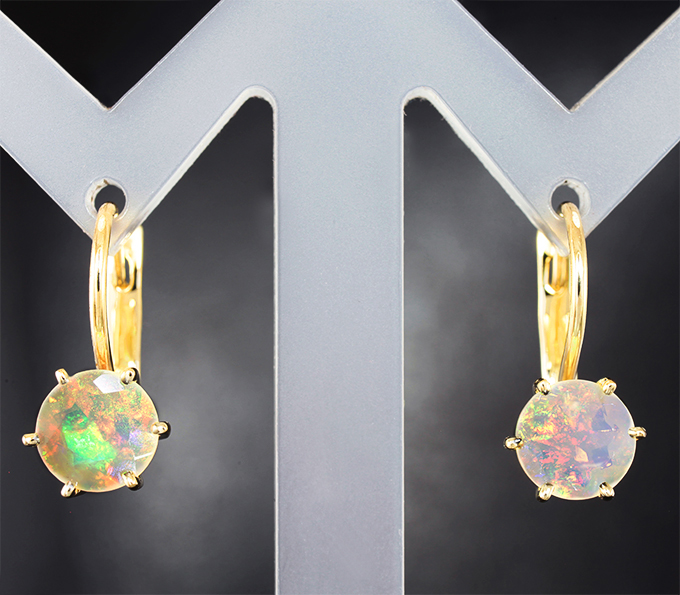 Золото Серьги с ограненными эфиопскими опалами