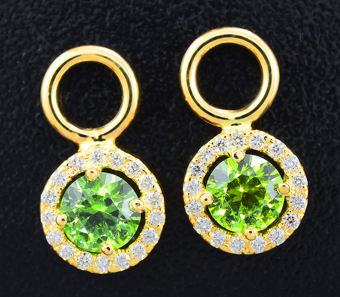 Золото Подвесы для серег с уральскими демантоидами и бриллиантами