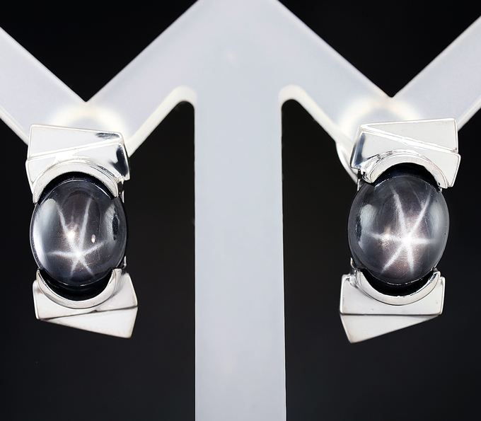 Серебро 925 Серьги со звездчатыми сапфирами