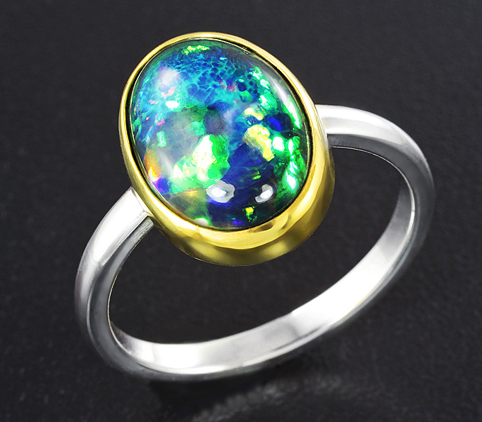 Серебро 925 Кольцо c кристаллическим черным опалом