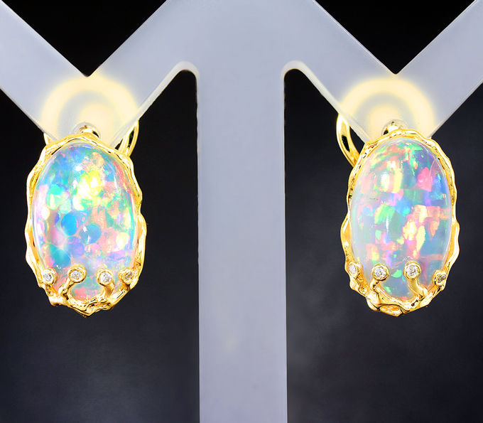 Золото Серьги с кристаллическими эфиопскими опалами и бриллиантами
