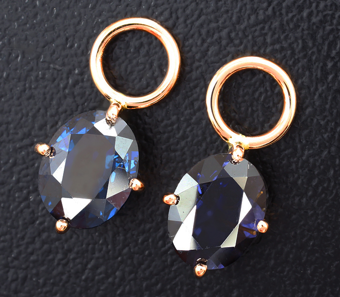 Золото Подвесы для серег с синими шпинелями