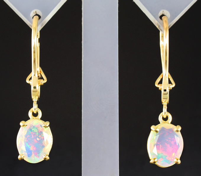 Золото Серьги с ограненными эфиопскими опалами