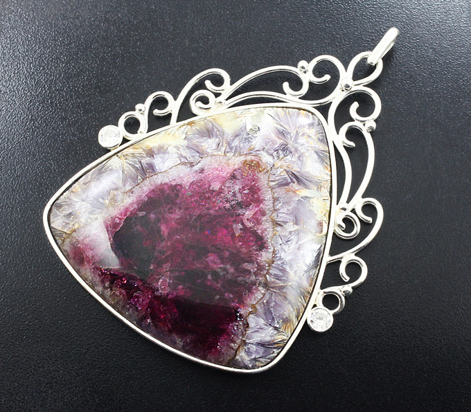 Серебро 925 Кулон с забайкальским турмалином в лепидолите и кубиком циркония