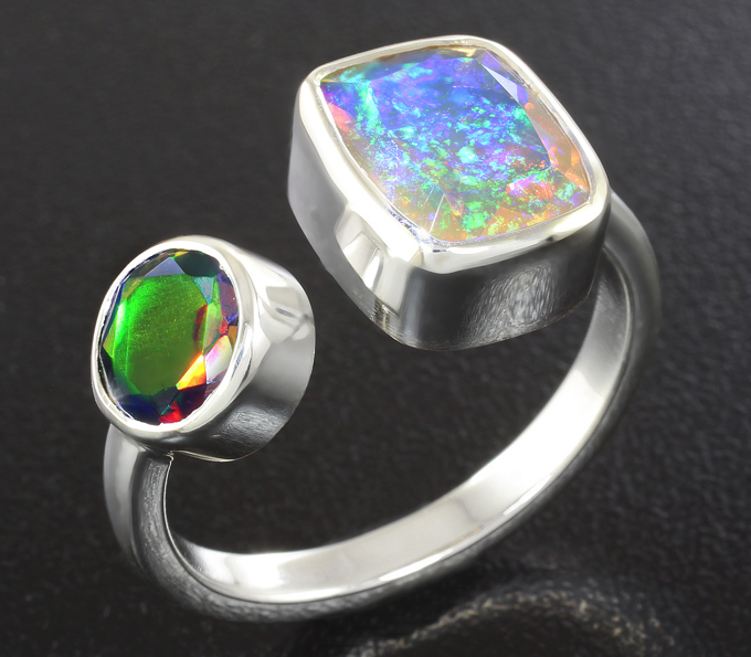 Серебро 925 Кольцо c ограненными эфиопскими опалами