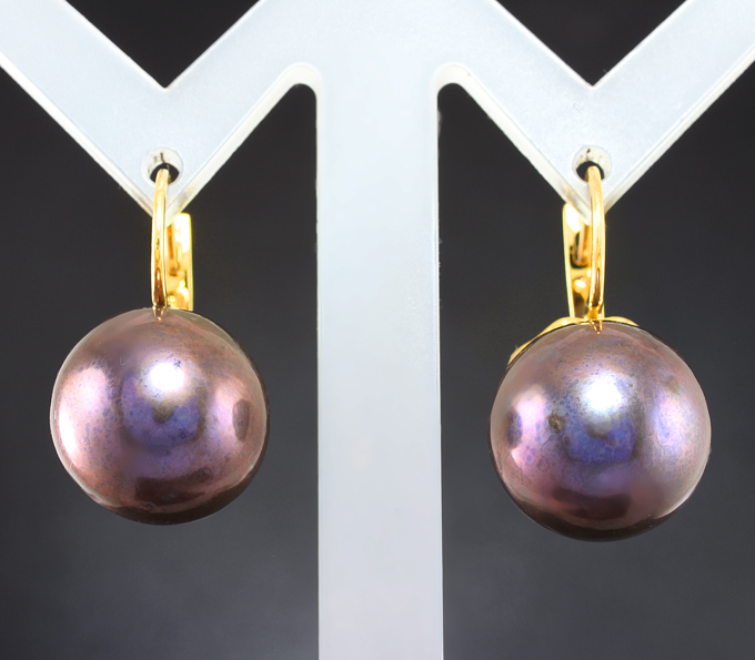 Золото Серьги с морским цветным жемчугом