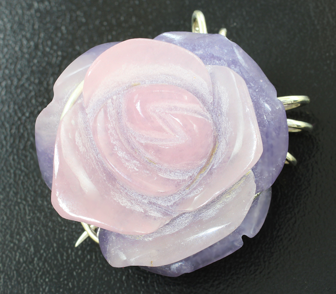 Серебро 925 Брошь/кулон c резным полихромным кварцем