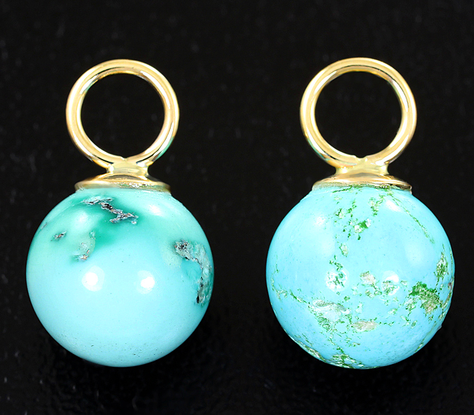 Золото Подвесы для серег со сферами армянской бирюзы 11,2 карата