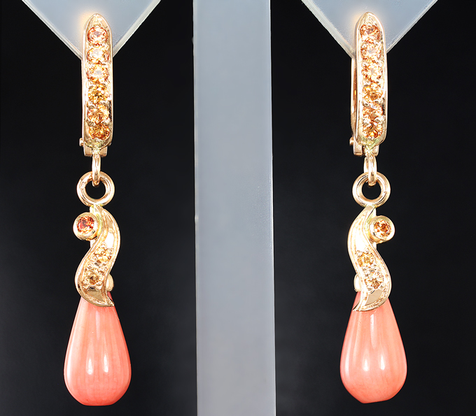 Золото Серьги с solid кораллами 7,3 карата и сапфирами