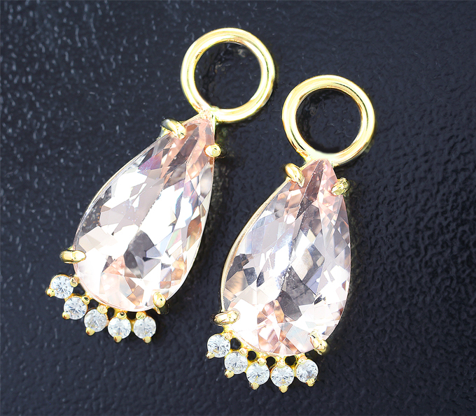 Золото Подвесы для серег с морганитами 5,23 карата и цирконами