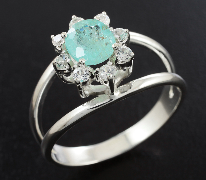 Серебро 925 Кольцо с параиба турмалином 1,02 карата и лейкосапфирами