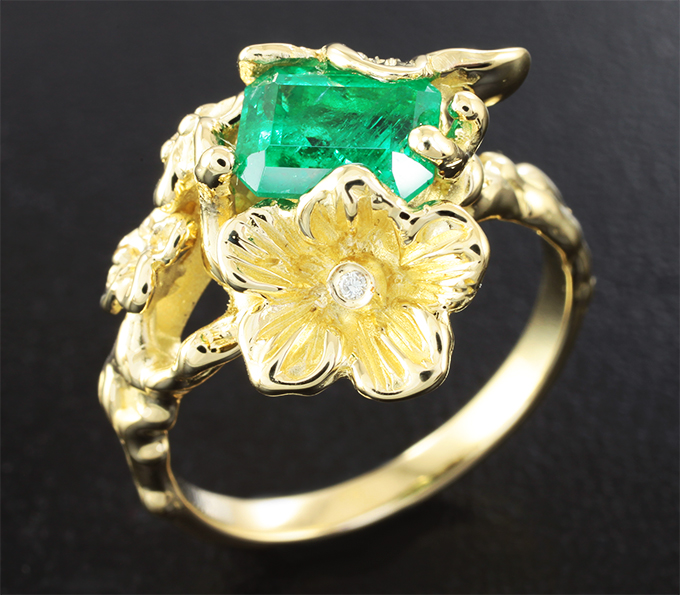 Золото Кольцо с изумрудом 1,13 карата и бриллиантами