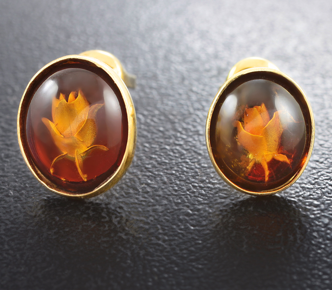 Золото Пусеты с янтарем 1,42 карата