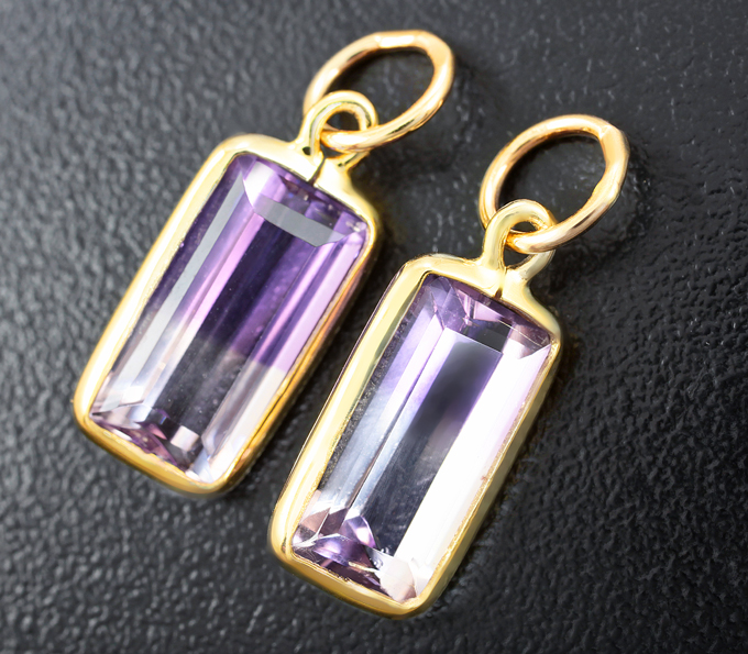 Золото Подвесы для серег с контрастными аметринами 7,76 карата