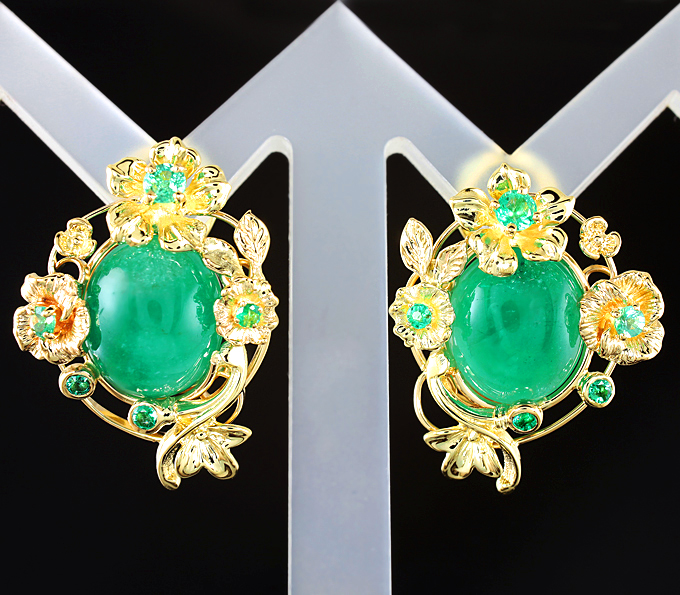 Золото Серьги с уральскими изумрудами 13,92 карата