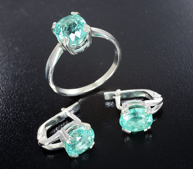 Серебро 925 Комплект с «неоновыми» апатитами 7,78 карата