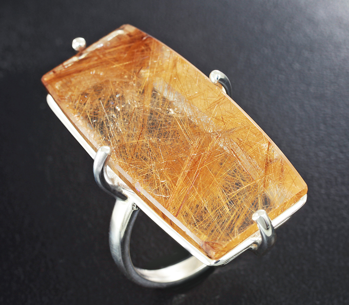 Серебро 925 Кольцо c рутиловым кварцем 28,44 карата