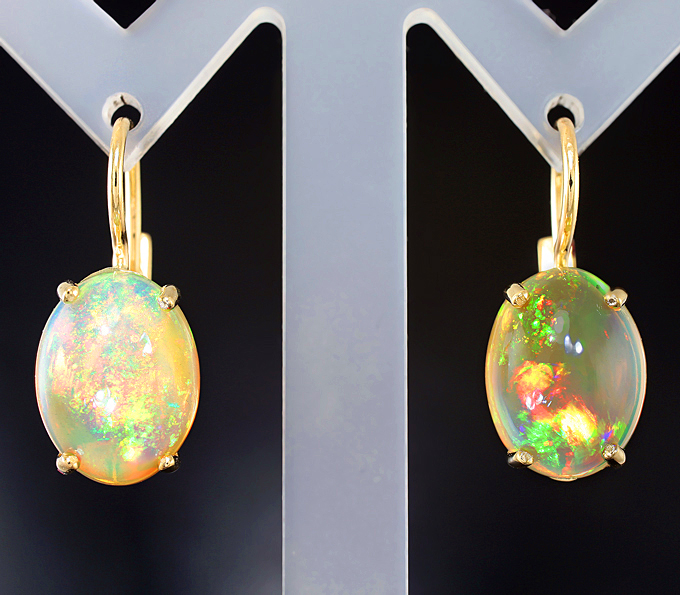 Золото Серьги с кристаллическими эфиопскими опалами 6,69 карата