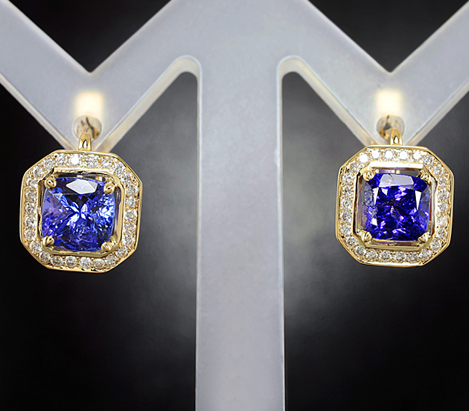 Золото Серьги с танзанитами 2,76 карата и бриллиантами