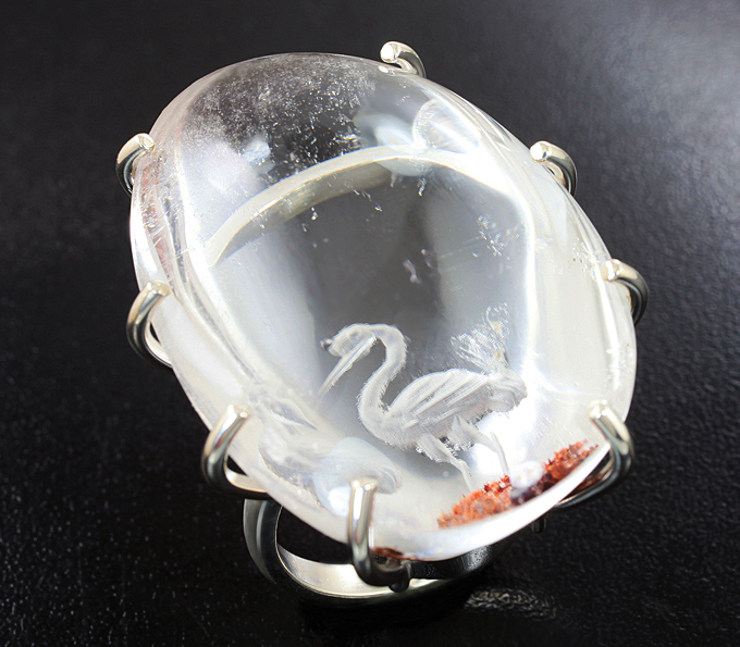 Серебро 925 Кольцо c художественной миниатюрой на кварце