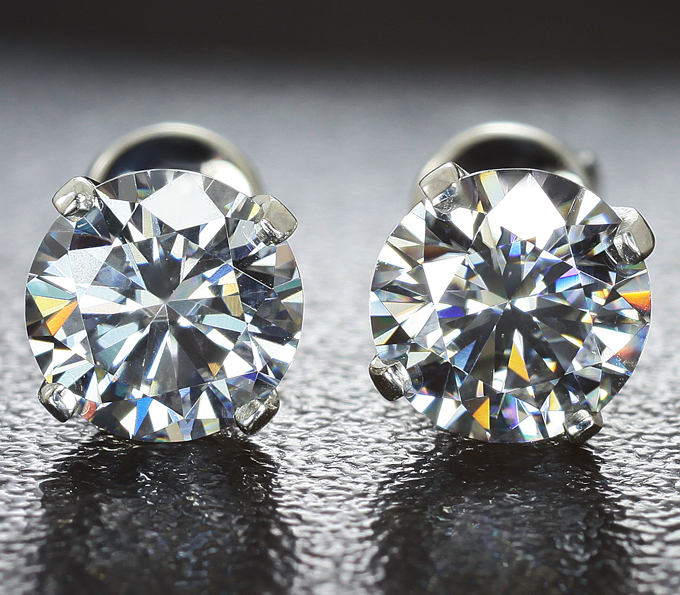 Серебро 925 Пусеты с бесцветными муассанитами 1,85 карата