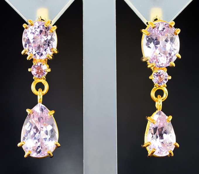 Серебро 925 Cерьги с афганскими кунцитами 14,74 карата и розовыми сапфирами