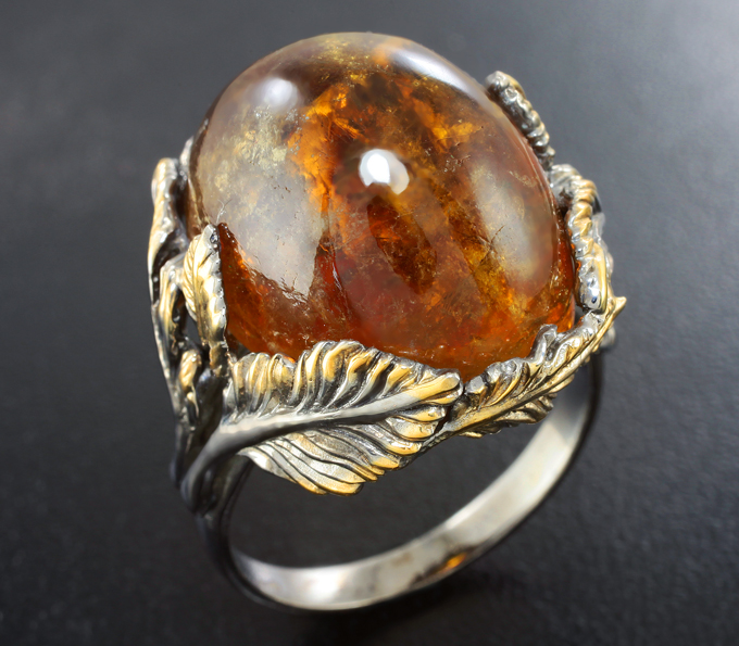 Серебро 925 Кольцо c ископаемым балтийским янтарем 37,37 карата