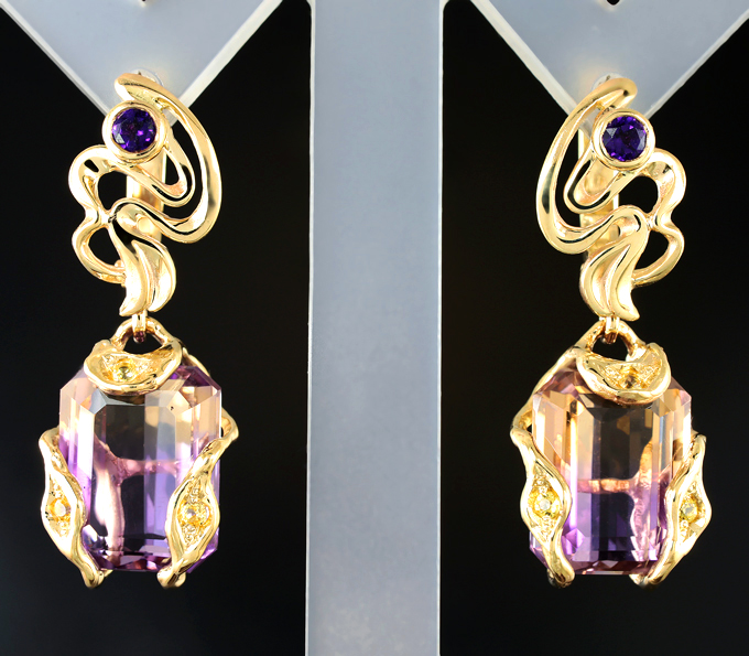 Золото Серьги с аметринами 11,95 карата, аметистами и желтыми сапфирами