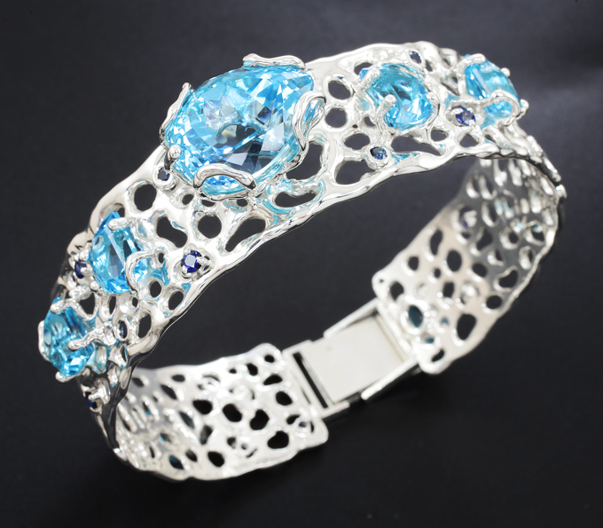 Серебро 925 Браслет с голубыми топазами и синими сапфирами