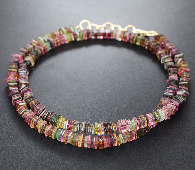 Золото Колье с разноцветными турмалинами