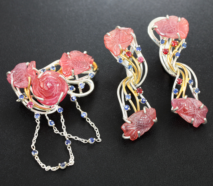 Серебро 925 Комплект с сапфирами 16,96 карата